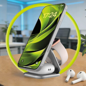 Mobile Origin 3in1 Qi2 25W UltraSlim sulenkiamas įkroviklis PW36 MagSafe Compatible sidabro spalvos - Image 20