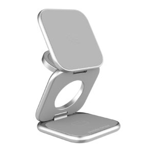 Mobile Origin 3in1 Qi2 25W UltraSlim sulenkiamas įkroviklis PW36 MagSafe Compatible sidabro spalvos - Image 3