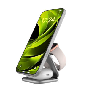 Mobile Origin 3in1 Qi2 25W UltraSlim sulenkiamas įkroviklis PW36 MagSafe Compatible sidabro spalvos - Image 4