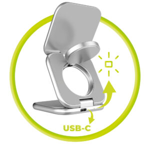 Mobile Origin 3in1 Qi2 25W UltraSlim sulenkiamas įkroviklis PW36 MagSafe Compatible sidabro spalvos - Image 8