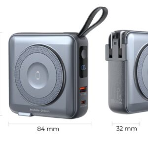 Mobile Origin PowerBank & Kelioninis įkroviklis, Lightning/USB-C kabelis, MagSafe/Apple Watch/Apple iPhone Compatible, pilkos spalvos - Image 6