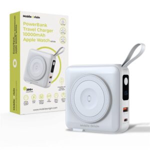Mobile Origin PowerBank & Kelioninis įkroviklis, Lightning/USB-C kabelis, MagSafe/Apple Watch/Apple iPhone Compatible, baltos spalvos
