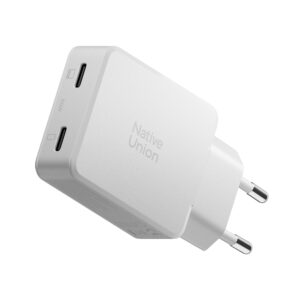 Native Union Pocket GaN įkroviklis PD 65W (2x USB C), baltos spalvos