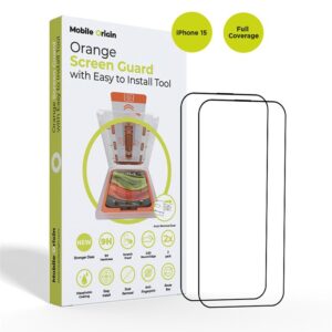 Mobile Origin Orange Screen Guard Apple iPhone 15 su Easy Aplikatoriumi, 2 pack