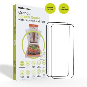 Mobile Origin Orange Screen Guard Apple iPhone 15 Plus su Easy Aplikatoriumi, 2 pack