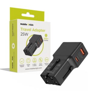 Mobile Origin Travel adapter 25W, EU/US/UK/AU, juodos spalvos