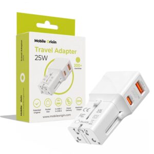 Mobile Origin Travel adapter 25W, EU/US/UK/AU, baltos spalvos