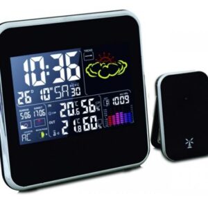 ELEKTRONINIS LAUKO/VIDAUS TERMOMETRAS SU SPALVOTU LCD EKRANU