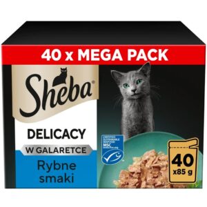 SHEBA Delicacy žuvies skoniai želėje – šlapias kačių ėdalas – 40×85g
