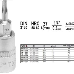 YATO TORX antgalis 1/4" T40x 37mm