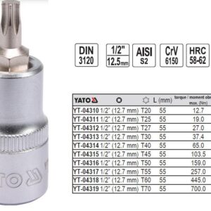 YATO TORX antgalis 1/2" T55x 55mm