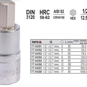 YATO ŠEŠIAKAMPIS RAKTAS 1/2" 8x 55mm 04384