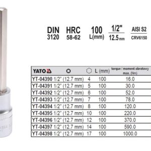 YATO ŠEŠIAKAMPIS RAKTAS 1/2 10x100mm 04395 - Image 1