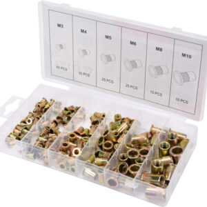 YATO PLIENINĖS kniedijamos veržlės, rinkinys 150 vnt. M3-M10