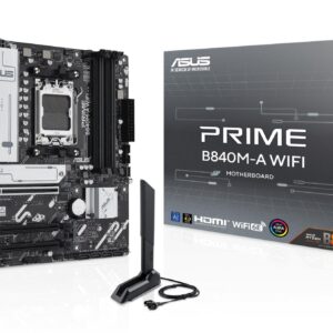 Mainboard|ASUS|AMD B840|SAM5|Micro-ATX|Memory DDR5|Memory slots 4|2xPCI-Express 3.0 16x|1xPCI-Express 4.0 16x|3xM.2|1xHDMI|2xDisplayPort|4xUSB 2.0|2xUSB 3.2|1xUSB-C|1xRJ45|3xAudio port|PRIMEB840M-AWIFI