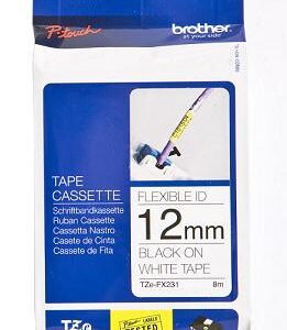 Etikečių juosta Brother TZe-FX231, 12 mm, juoda ant balto, 8 m