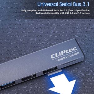 Cliptec Adapter HUB - USB to USB 3.1 + 2xUSB 2.0 + microSD - Slim Combo RZR545 grey - Image 2