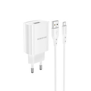 Borofone Wall charger BN1 Innovative - USB - 2,1A with USB to MicroUSB white - Image 4
