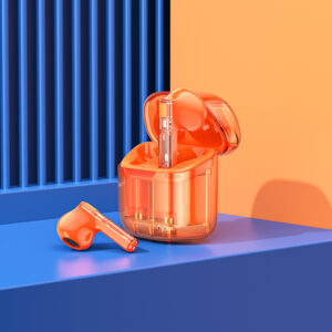 Borofone TWS Bluetooth Earphones BW23 Crystal Bean Transparent Edition oranžinės spalvos - Image 3