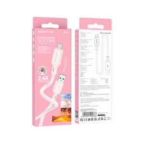 Borofone Cable BX94 Crystal color - USB to Micro USB - 2,4A 1 metre light pink - Image 4