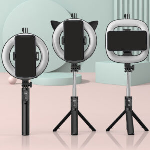 Selfie Stick - with detachable bluetooth remote control, tripod and ring lamp - P20D-4 juodos spalvos - Image 2