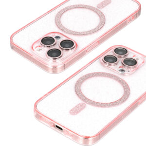 Glitter Magsafe Dėklas skirtas Apple iPhone 14 pink clear - Image 4