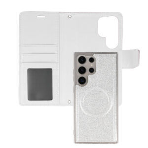 Glitter Magsafe Book dėklas skirtas Samsung Galaxy S22 Ultra sidabro spalvos - Image 3