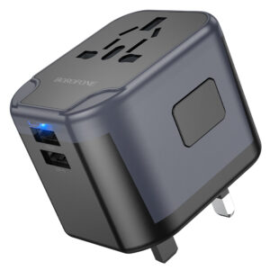 Borofone Travel charger adapter BAC12 - 2xUSB + Typ C - USA, UK, EU, AU black - Image 3