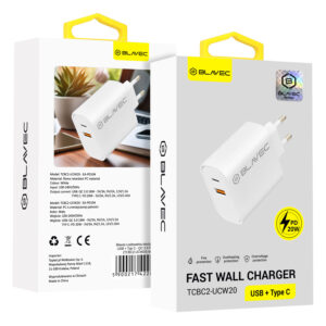 Blavec Wall charger BC-2 - USB + Type C - QC 3.0 PD 20W (TCBC2-UCW20) white - Image 7
