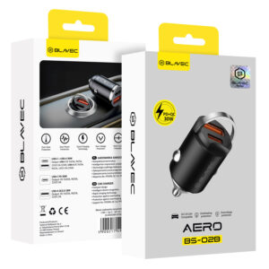 Blavec automobilinis įkroviklis BS-02B Aero - USB + Type C - QC 3.0 18W PD 30W (CCBS02BA-UCB) juodos spalvos - Image 9