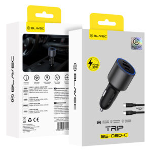 Blavec Automobilinis įkroviklis BS-06D-C Trip - USB + 2xType C - QC 3.0 18W PD 65W su Type C į Type C (CCBS06DCQ-U2CB) juodos spalvos - Image 8