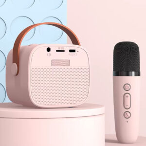 Blavec nešiojama bluetooth kolonėlė WS-07 Karaoke Party - 5W su 2 mikrofonais (WS07-2MP) rožinės spalvos - Image 2