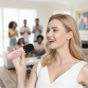 Blavec nešiojama bluetooth kolonėlė WS-07 Karaoke Party - 5W su 2 mikrofonais (WS07-2MP) rožinės spalvos - Image 4