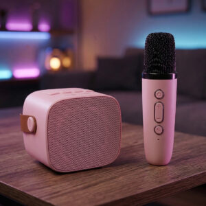 Blavec nešiojama bluetooth kolonėlė WS-07 Karaoke Party - 5W su 2 mikrofonais (WS07-2MP) rožinės spalvos - Image 5