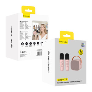 Blavec nešiojama bluetooth kolonėlė WS-07 Karaoke Party - 5W su 2 mikrofonais (WS07-2MP) rožinės spalvos - Image 8
