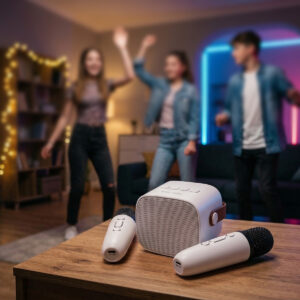 Blavec nešiojama bluetooth kolonėlė WS-07 Karaoke Party - 5W su 2 mikrofonais (WS07-2MW) baltos spalvos - Image 6