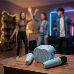 Blavec nešiojama bluetooth kolonėlė WS-07 Karaoke Party - 5W su 2 mikrofonais (WS07-2MBL) mėlynos spalvos - Image 6