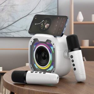 Blavec nešiojama bluetooth kolonėlė WS-08 Karaoke Idol - 8W su 2 mikrofonais (WS08-2MW) baltos spalvos - Image 7