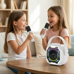 Blavec nešiojama bluetooth kolonėlė WS-08 Karaoke Idol - 8W su 2 mikrofonais (WS08-2MW) baltos spalvos - Image 6