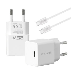 Blavec Wall charger BC-10 - Type C - PD 25W 3A with Type C to Type C cable (TCBC10-CW253A) baltos spalvos - Image 2