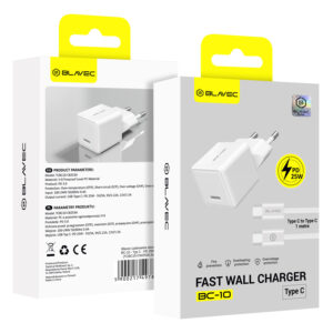 Blavec Wall charger BC-10 - Type C - PD 25W 3A with Type C to Type C cable (TCBC10-CW253A) baltos spalvos - Image 6