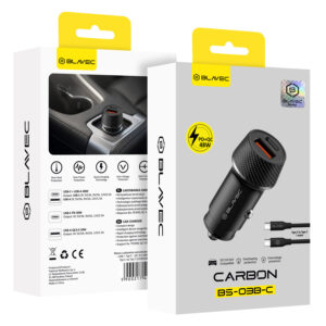 Blavec autmobilinis įkroviklis BS-03B-C Carbon - USB + Typ C -  QC 3.0 18W PD 30W z kablem Typ C na Typ C (CCBS03BC-UCB) juodos spalvos - Image 9
