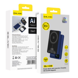 Blavec Power Bank 10000mAh BJ-03 Slim 13,5mm - Type C - 22,5W magnetic Magsafe 3 in 1 (PBBJ03-MC10N) mėlynos spalvos aluminum - Image 6