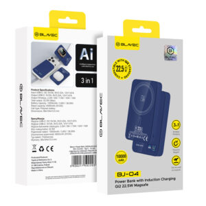 Blavec Power Bank 10000mAh BJ-04 Slim 13,5mm - Type C - 22,5W magnetic Magsafe 3 in 1 (PBBJ04-MC10N) mėlynos spalvos glass - Image 7