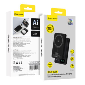 Blavec Power Bank 10000mAh BJ-03 Slim 13,5mm - Type C - 22,5W magnetic Magsafe 3 in 1 (PBBJ03-MC10B) juodos spalvos aluminum - Image 7