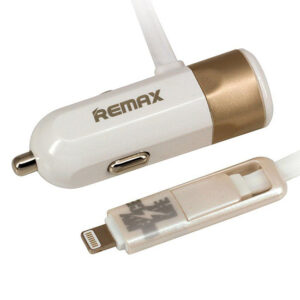 REMAX Car Charger RCC-102 - USB - 3,4A with 2 in 1 cable Micro USB, Lightning gold - Image 2