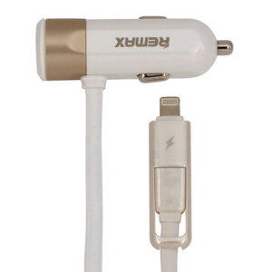 REMAX Car Charger RCC-102 - USB - 3,4A with 2 in 1 cable Micro USB, Lightning gold - Image 3