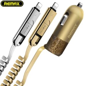 REMAX Car Charger RCC-103 Finchy - USB - 3,4A with Lightning + MicroUSB cable silver - Image 2