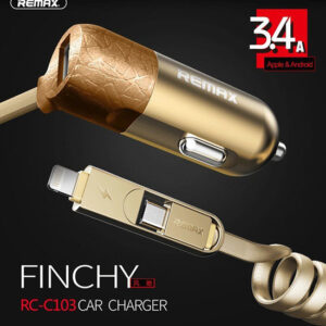 REMAX Car Charger RCC-103 Finchy - USB - 3,4A with Lightning + MicroUSB cable silver - Image 7