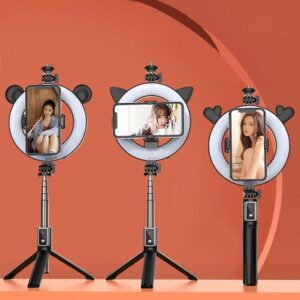 Selfie Stick - with detachable bluetooth remote control, tripod and ring lamp - P40D-3 juodos spalvos - Image 5